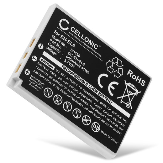 EN-EL8 accu voor Nikon Coolpix P1 P2 Coolpix S1 S2 S3 S5 s50 S50c S51 S51c S52 S52c S6 S7 S7c S8 S9 - 650mAh vervangende accu voor camera