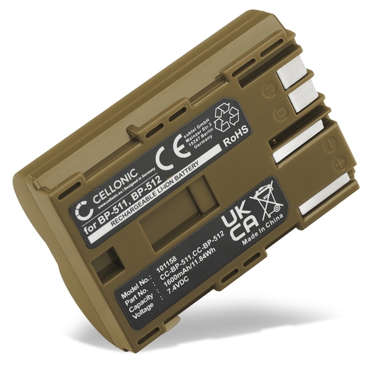 1x Batteri till Canon PowerShot G5, G2, G6, G3, Pro1; FV100; FV20 BP-511,-512,-514,BP-508 (1600mAh, 7.4V) från CELLONIC