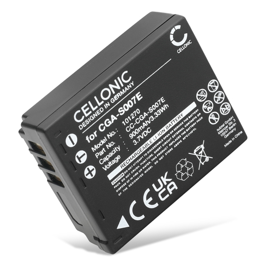 1x Batteri till Panasonic Lumix DMC-TZ1, DMC-TZ11 CGA-S007, CGR-S007, DMW-BCD10 (900mAh, 3.7V) från CELLONIC
