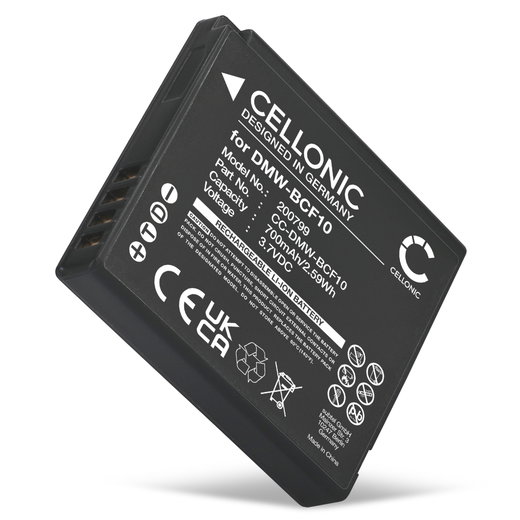 Akku kameraan Panasonic Lumix FS62, FS10, FS7, FT1, FS30, FX60, FS11, FS6, FT2, FT3, FT4, DMW-BCF10 - DMW-BCF10E CGA-S106 CGA-S009 (700mAh, 3.7V) tuotemerkiltä CELLONIC