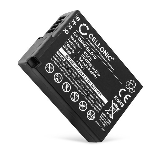 Akku kameraan Panasonic Lumix GX1, G3, GF2, ZS7, TS2, BLD10 - DMW-BLD10 (900mAh, 7.2V) tuotemerkiltä CELLONIC