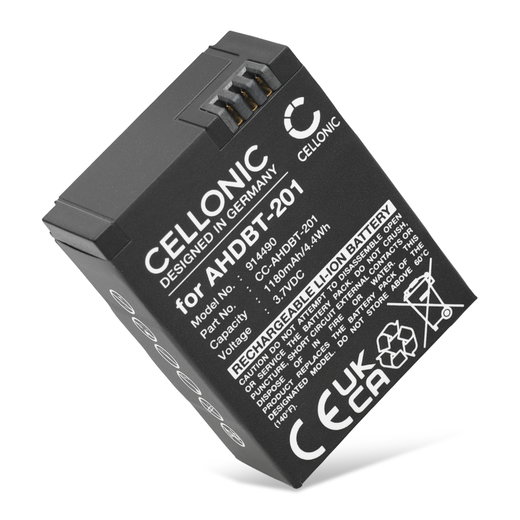 Akku kameraan GoPro Hero 3, Hero 3 Plus, Black, Silver, White, AHDBT-301, AHDBT-201 - AHDBT-201 AHDBT-301 AHDBT-302 (1180mAh, 3.7V) tuotemerkiltä CELLONIC
