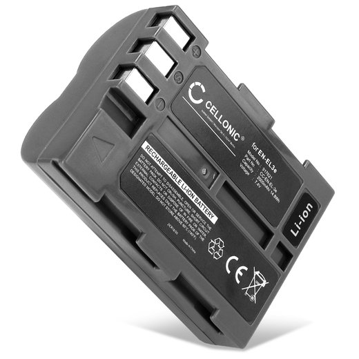 Batteria EN-EL3e per fotocamera Nikon D50 D70s D80 D90 D200 D300 D300S Affidabile ricambio da 2000mAh, marca CELLONIC
