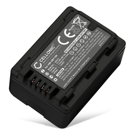 Batteria VW-VBT190 per videocamera camcorder Panasonic HC-V180, HC-V777, HC-V380, HC-VX870, HC-W580, HC-V800, HC-WXF1, HC-VX1 Affidabile ricambio da 1780mAh, marca CELLONIC® , per telecamera