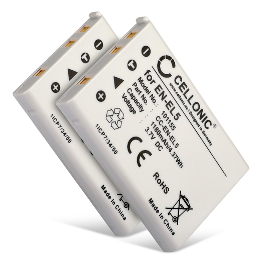 2x Batteri till Nikon Coolpix P510, P500, P90, P520, P80, P100, 6000 (1180mAh, 3.7V) från CELLONIC