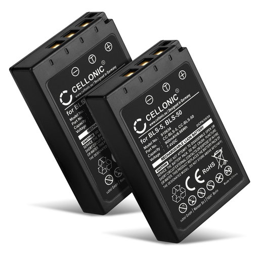 2x Batterij Olympus OM-D E-M10 Mark II, III, IV, Pen E-P3, E-PL6, E-PL7, E-PL8, Stylus 1 CELLONIC