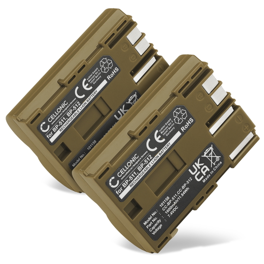 2x Batteri till Canon PowerShot G5, G2, G6, G3, Pro1; FV100; FV20 BP-511,-512,-514,BP-508 (1600mAh, 7.4V) från CELLONIC