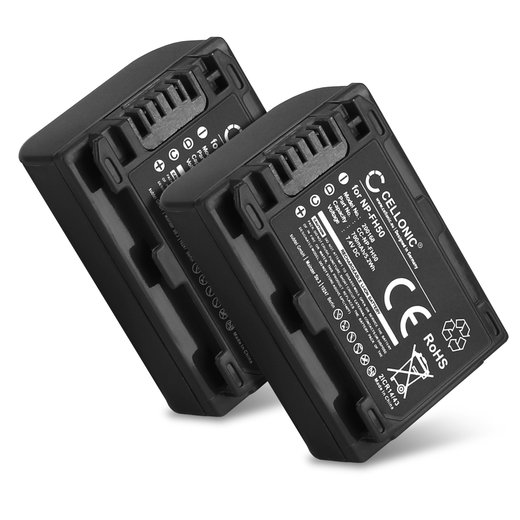 2x Batteria NP-FH50 NP-FH60 -FH40 per fotocamera Sony A230 A290 A330 A380 A390 DSC-HX1 HX200V HX100V CX7 HDR-SR11 -SR12 DCR-SR45 -SR42 DCR-SX30 Affidabile ricambio da 700mAh, marca CELLONIC
