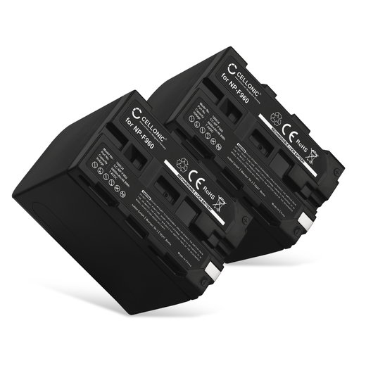 Pack 2x Bateria NP-F970 / NP-F960 / NP-F950 6600mAh, 7.2V - 7.4V - Baterías de litio de larga duración para camaras Sony HXR-MC2000 HDR-FX7 FDR-AX1 HDR-FX1 DSR-250 HDR-FX1000 Z Cam E2