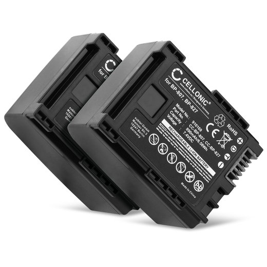 2x Batteria BP-807 BP-809 BP-819 BP-827 per fotocamera Canon XA10 HG10 HG20 HF10 HF100 FS300 VIXIA HF G20 G10 HF200 HF20 HF S100 Affidabile ricambio da 890mAh, marca CELLONIC