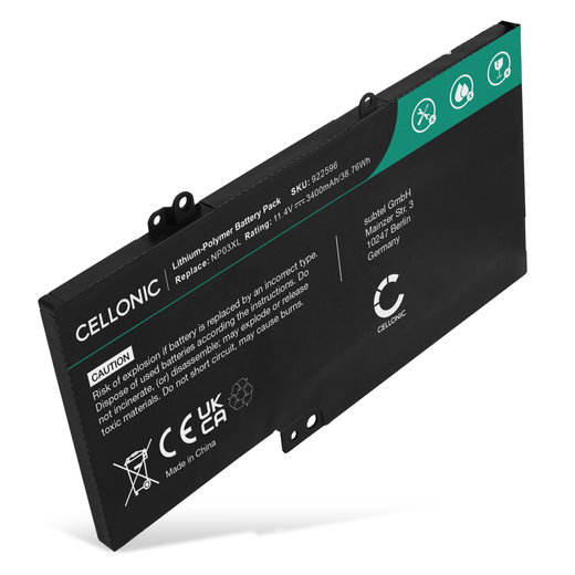 Batería HP para ordenador portátil HP ENVY x360 15-U, Pavilion x360 13-A, 14-AC, NP03XL, NP03043XL 3400mAh 11.4V  de CELLONIC