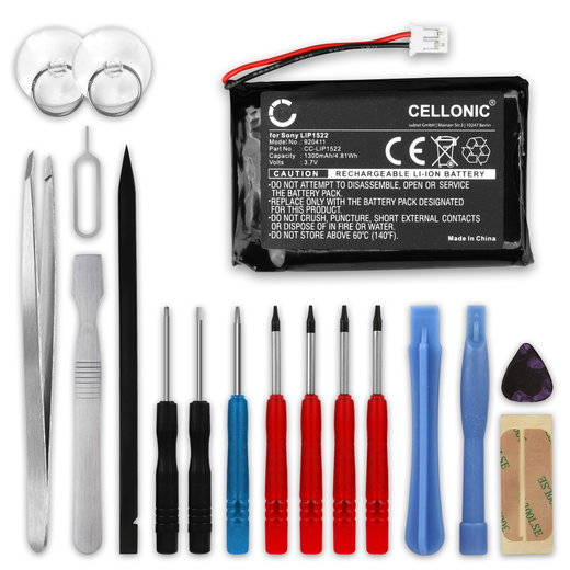 Akku pelikonsoliin Dualshock PS4 Controller - 1300mAh, 3.6V - 3.7V, Litiumionit, LIP1522 vaihtoakku + Työkalu