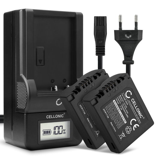 Pack de 2x batteries CGA-S006, DMW-BMA7 750mAh pour appareil photo Panasonic Lumix FZ18, FZ28, FZ50, FZ30, FZ35, FZ38, FZ8, FZ7, CGR-S006 - Avec chargeur BC-DC5 DE-A43B DE-A44A et câble d'alimentation