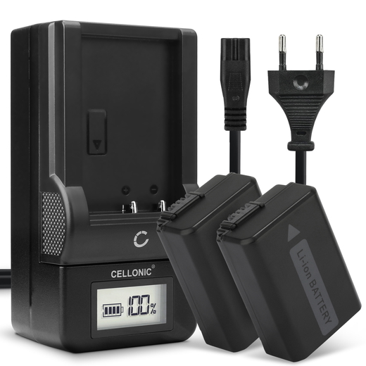 2x Batteri till Sony A6100 ILCE-6100; A6400 ILCE-6400; ILCE-QX1 (1030mAh, 7.4V) + Laddare från CELLONIC