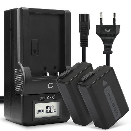 Pack de 2x batteries NP-FW50 1030mAh pour appareil photo Sony A6000 Alpha 6000 A6300 A6500 A5100 A5000 A3000 A7 II Alpha 7 II A7s A7R ILCE-7R - Avec chargeur BC-VW1 et câble d'alimentation