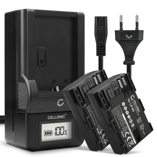 2x Batteri till Blackmagic Pocket Cinema 4k; Canon XC10; XC15 LP-E6 LP-E6N (2000mAh, 7.4V) + Laddare från CELLONIC