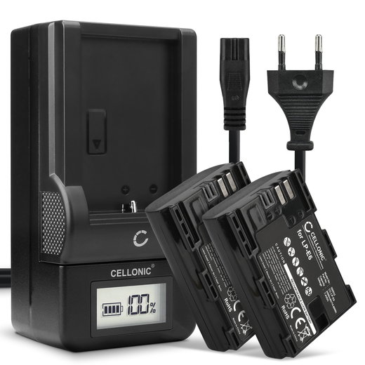 2x LP-E6 LP-E6N Camera Battery + Charger Set for Canon EOS 5D Mark II III IV 5DS R 60D 60Da 6D Mark II 70D 7D Mark II 80D EOS R WFT-E7 2000mAh Replacement Battery LC-E6 CBC-E6 LCD Smart Charger