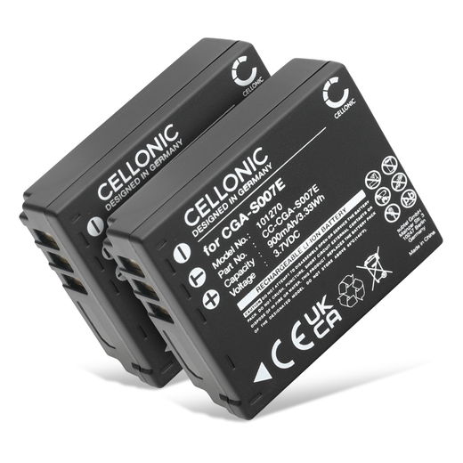 2x Batteri till Panasonic Lumix DMC-TZ1, DMC-TZ11, DMC-TZ15 CGA-S007 CGR-S007 DMW-BCD10 (900mAh, 3.7V) från CELLONIC