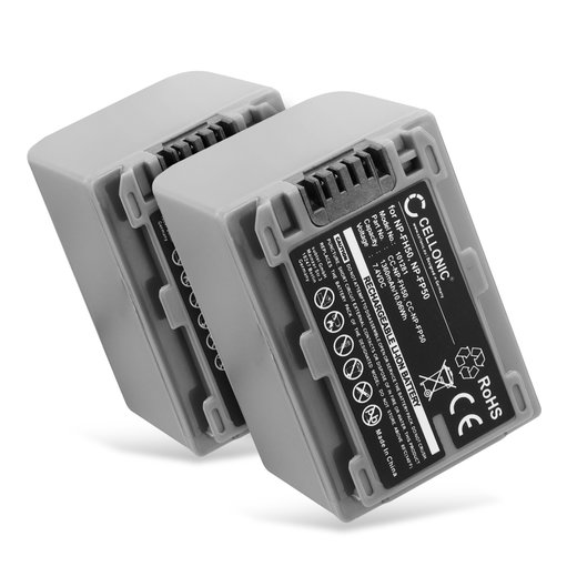 2x Batteria NP-FP50 NP-FH50 FH30 FH70 per fotocamera Sony HDR-HC3 DCR-HC26 HC20 HC21 HC23 HC28 HC30 HC32 HC36 HC40 HC96 DCR-DVD105 Affidabile ricambio da 1360mAh, marca CELLONIC