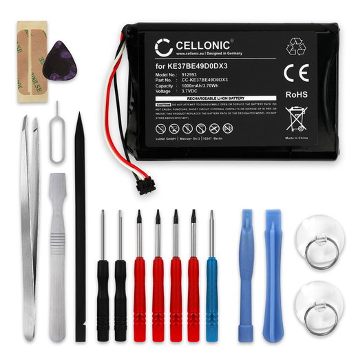 361-00035-00 KE37BE49D0DX3 GPS-batteri för Garmin Edge 800 / Edge 810 / Edge Touring med 1000mAh + skruvmejsel-set - navigatorbatteri med lång batteritid inkl. verktygsset för batteribyte