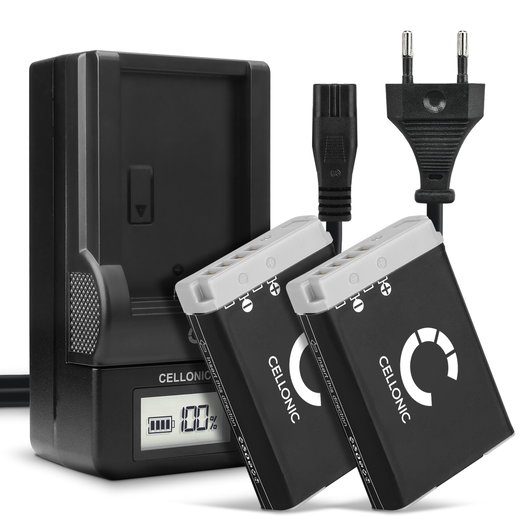 Pack de 2x batteries NB-13L 1010mAh pour appareil photo Canon PowerShot G7 X Mark II G1x Mark III G5 X G9 X / Canon NB-13L CB-2LHE - Avec chargeur CB-2LHE et câble d'alimentation