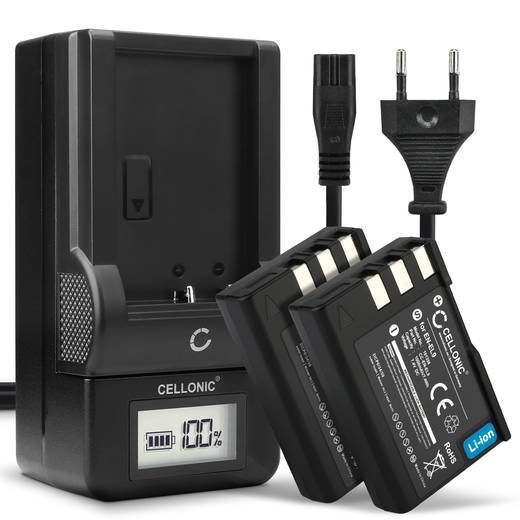 2x Batteri till Nikon D3000; D5000; D60; D40; D40x EN-EL9 ENEL9a EN EL9e (1000mAh, 7.4V) + Laddare från CELLONIC