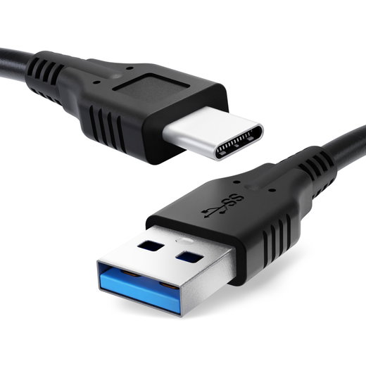 USB-C langer Stecker Typ C Kabel für Handy, Tablet, Smartwatch, Kopfhörer, Lautsprecher oder GPS - 1m 3A PVC schwarz - Datenkabel und Ladekabel