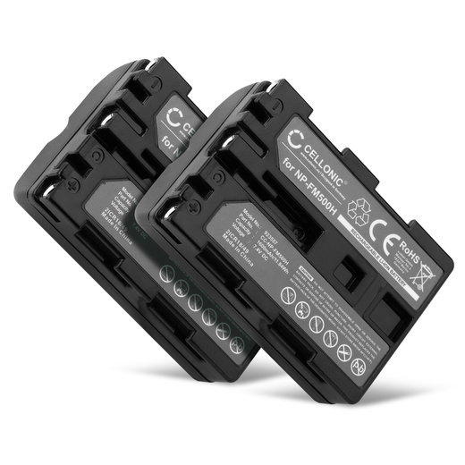 2x Batteria NP-FM500H per fotocamera Sony A7 II A77 II A99 II Alpha A57 A58 A65 A68 A200 A300 A450 A500 A550 A580 A700 A850 A900 SLT-A58 Affidabile ricambio da 1600mAh, marca CELLONIC