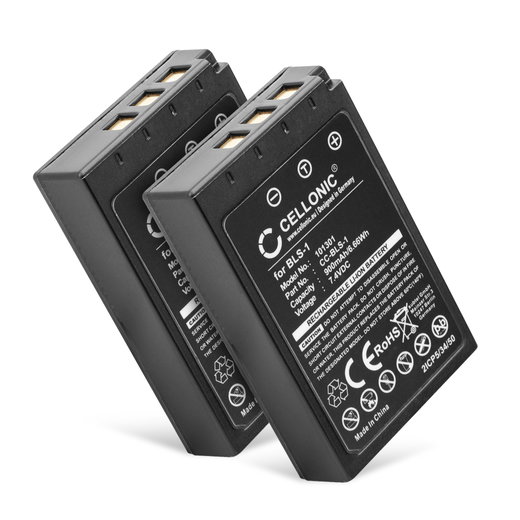 2x Batteria BLS-1 per fotocamera Olympus E-420 E-450 E-410 E-400 E-420 E-620 E-600 Pen E-P3 E-PL1 E-P1 E-P2 Affidabile ricambio da 900mAh, marca CELLONIC