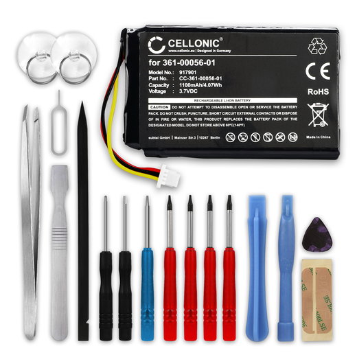 361-00056-01 GPS-batteri för Garmin Nüvi 42 53 65 2689 2699 2799 - 010-01211-01 med 1100mAh + skruvmejsel-set - navigatorbatteri med lång batteritid inkl. verktygsset för batteribyte