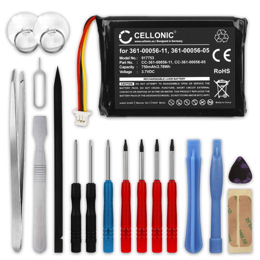 Batterie pour Garmin v, nüvi 40, 42, 52, 55, 56, 66, 68, 2689 (LM, LT, LMT) - 361-00056-05,361-00056-11 750mAh + kit d'outils, Batterie de remplacement