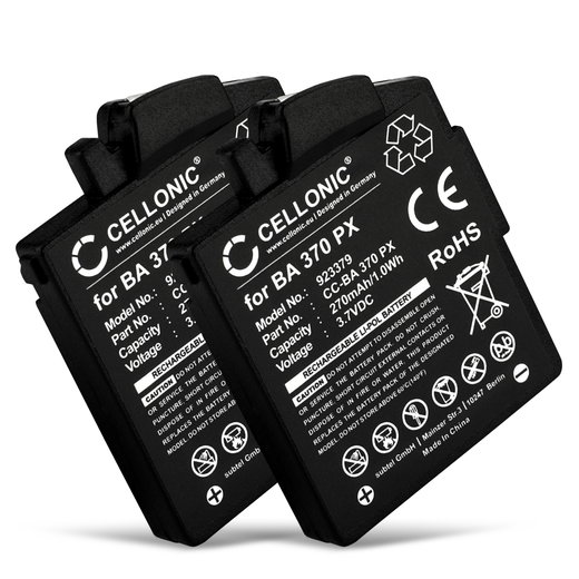 2x Batteri för Sennheiser MM 400, 450 X, 400 X, 550, 450, 500 X, PX 210 BT, 360, 360 BT, 310 BT 0121147748, BA 370 PX, BA-370PX, BA370 (270mAh, 3.7V) från CELLONIC