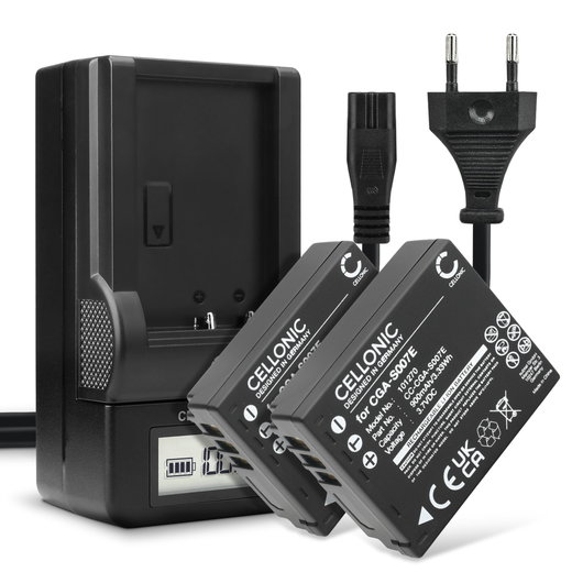 2x Batteria per Panasonic Lumix DMC-TZ5 DMC-TZ5 DMC-TZ3 DMC-TZ1 DMC-TZ4 DMC-TZ2 - CGA-S007 CGR-S007 DMW-BCD10 900mAh + Caricabatteria DA-A46A DE-A25B DE-A26A DE-A45 di Ricambio sostituzione scorta