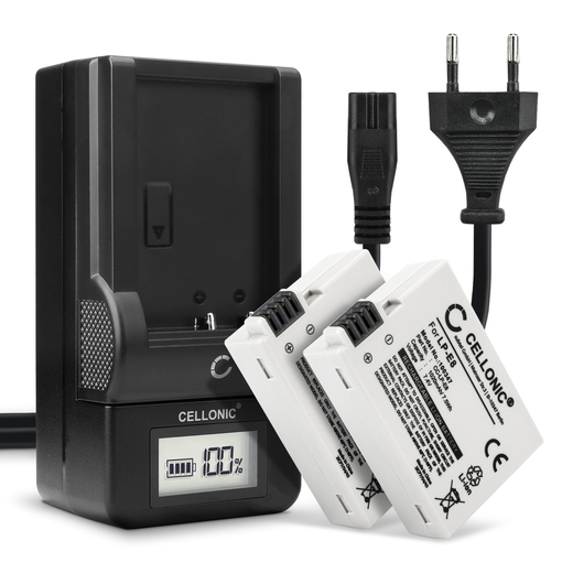 2x Batteri till Canon EOS 550D, 600D, 650D, 700D, Kiss X4, Kiss X5 LP-E8 (1020mAh, 7.4V) + Laddare från CELLONIC