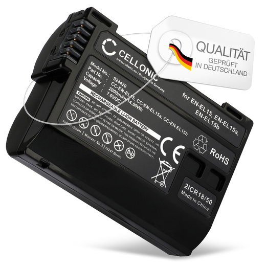 Batteri för Nikon D850, D750, ZR, 1 V1, D7500, D7200, D810, D800, D7000, D7100, Z6 II, D610, D600, D800E, Z 5, 6, 7II, 9, 6 II, Z7 II - EN-EL15 2000mAh