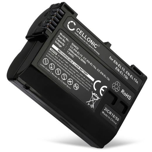 1x Batteri till Nikon ZR, D850, D750, D7500, 1 V1, D7200, D800, D810, D7000, D7100, Z6 II, D610, D600, D800E, Z 7II EN-EL15 (2000mAh, 7V) från CELLONIC