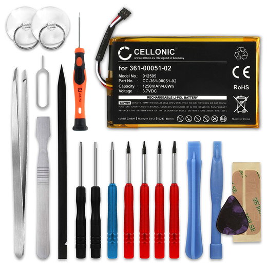 Batteria CELLONIC 361-00051-02 per navigatore GPS Garmin Dezl 560LMT Dezl 560LT Dezl 650LM Nüvi 150LMT Nüvi 150T Nüvi 2505 Nüvi 2595LMT Affidabile ricambio 1250mAh + Set di strumento incluso giravite Torx T2