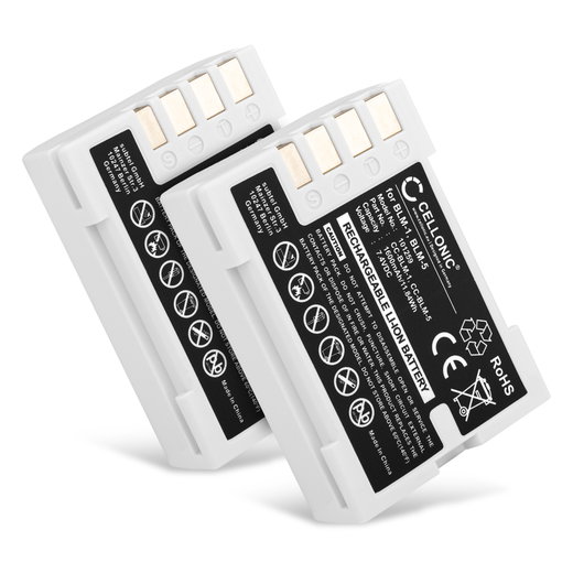 2x Batteria BLM-1 BLM-5 per fotocamera Olympus E-520 E-510 E-500 E-5 E-3 E-1 E-330 E-300 E-30 C-8080 C-5060 C-7070 Affidabile ricambio da 1600mAh, marca CELLONIC