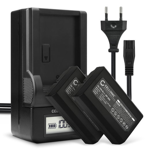 Pack de 2x batteries EN-EL1 NP-800 750mAh pour appareil photo Nikon Coolpix 4300 4500 4800 5000 5400 DiMAGE A200 - Avec chargeur MH-53 BC-900 et câble d'alimentation