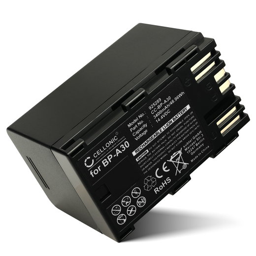 Battery for Canon XF605, XF705, EOS C300 Mark II, Canon C200, CA-CP200L, C300 Mark II PL BP-A30 (3400mAh, 14.4V) from CELLONIC