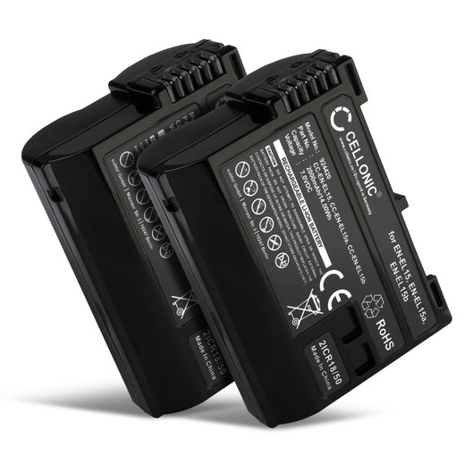 2x Batterie EN-EL15 pour Nikon D850 D750 1 V1 D7500 D7200 D800 D810 D7100 D7000 D610 de CELLONIC
