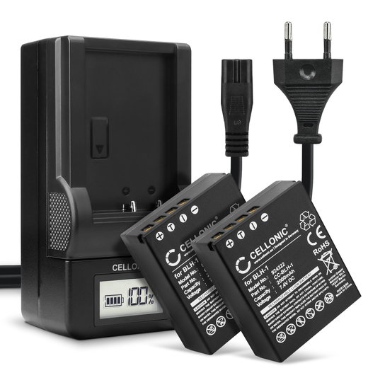 2x Ersatz Akku BLH-1 + Ladegerät BCH-1 für Olympus OM-D E-M1 Mark II, OM-D E-M1X Kamera - 2000mAh Ersatzakku Batterie, Ladekabel, Akkuladegerät