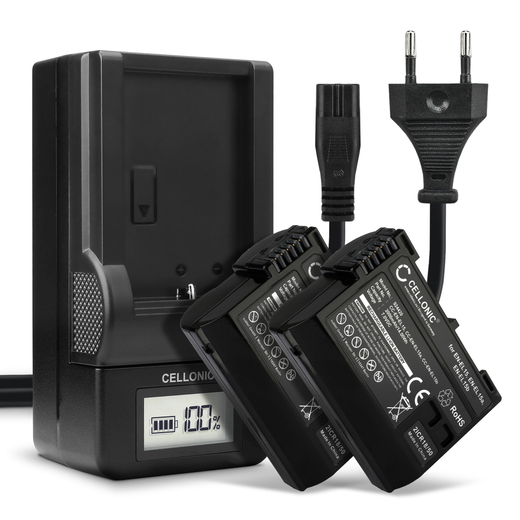 2x Batteri till Nikon 1 V1; D850; D7500; D7000; D500; D750; D800 EN-EL15b EN-EL15a (2000mAh, 7.4V) + Laddare från CELLONIC