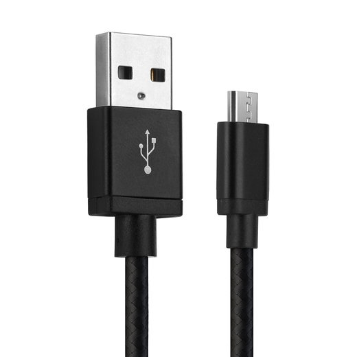 Cavo USB 2.0 con connettore Micro USB per telefono BlackBerry Passport / Classic / Priv / Z10 / Q10 / Q5 / Bold Touch 9900 / DTEK50 filo di 1m cavetto dati & ricarica 2A in Nylon nero per cellulare