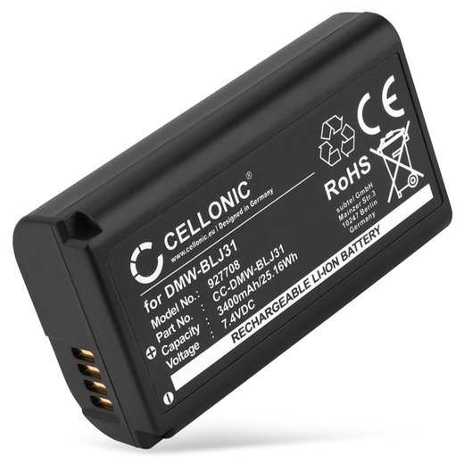 Akku für Panasonic Lumix DC-S1 Lumix DC-S1H Lumix DC-S1R Lumix S1 Lumix S1H Lumix S1R DMW-BLJ31 (3400mAh, 7.4V) von CELLONIC