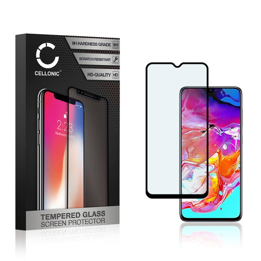 Vetro temperato CELLONIC per Samsung Galaxy A70 (SM-A705), screen protector (3D Case-friendly 9H 0,33mm Full Glue) nero Pellicola salva schermo per telefono cellulare smartphone