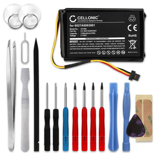 CELLONIC GPS Battery for TomTom XL IQ Routes Edition Central Europe Traffic Europe Traffic XXL IQ Routes Edition Europe + 17pc GPS Tool Kit 6027A0093901 1100mAh SatNav Sat Nav Battery Replacement