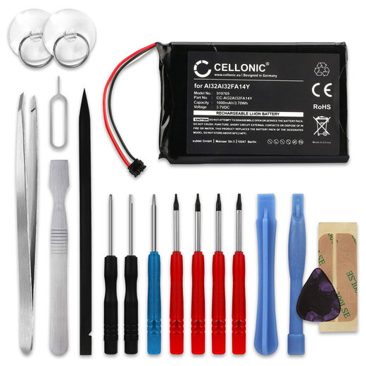 AI32AI32FA14Y GPS accu voor Garmin Nüvi 2597 LMT 2599 LMT 2589 LMT 2559 LMT 2539 LMT - 1000mAh + Schroevendraaier-set vervangende batterij navigatie
