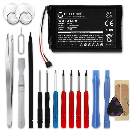 Ersatz Akku für Garmin Drive Assist 51, 50 / Nüvi 2557LMT, 2595LMT, 2597LMT GPS Navigation - Navi Ersatzakku 361-00035-01 + Werkzeug-Set - 930mAh Navigationsgerät Batterie