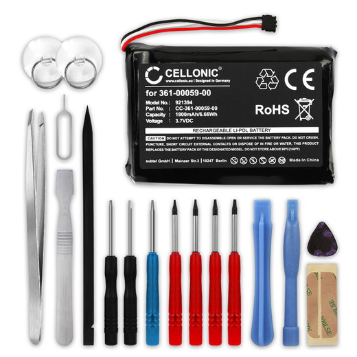 Batteria di ricambio 361-00059-00 per navigatore Garmin Zumo 390, Zumo 350, Zumo 340 (010-01043-01, 020-00218-05) da 1800mAh + Set di strumento per smontare agevolmente anche viti di altri dispositivi